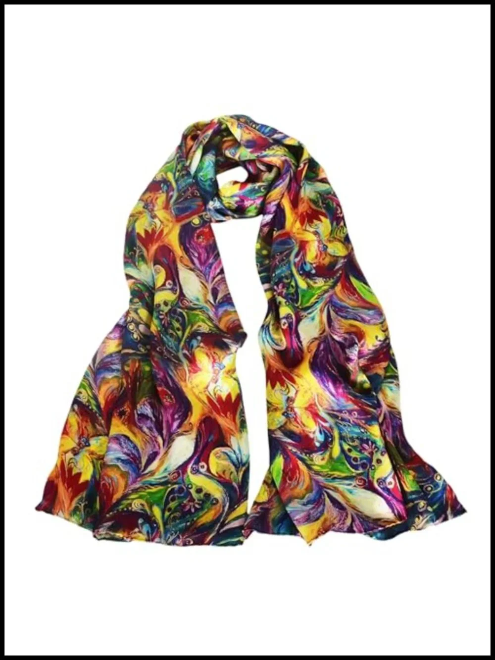 100% Mulberry Silk Scarf Wrap Shawl 67x20 Lightweight Floral Print Multi-Way